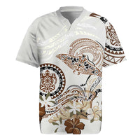 Polynesian Manta Ray Rugby Jersey Beige Floral Turtle Tattoo - Polynesian Pride