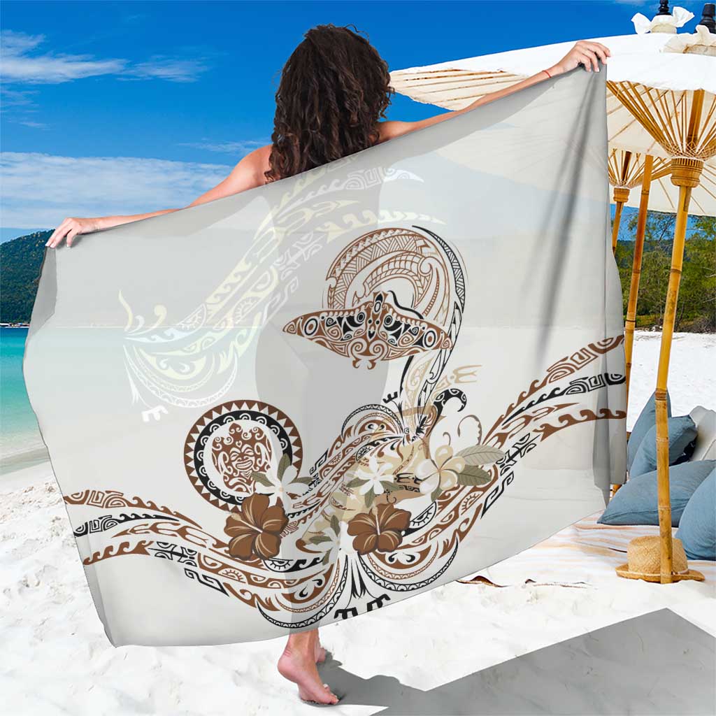 Polynesian Manta Ray Sarong Beige Floral Turtle Tattoo - Polynesian Pride