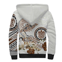 Polynesian Manta Ray Sherpa Hoodie Beige Floral Turtle Tattoo - Polynesian Pride