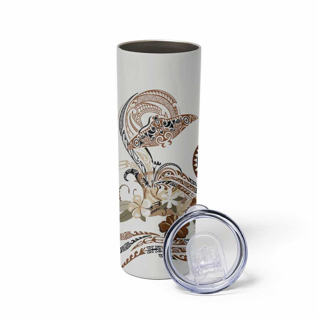 Polynesian Manta Ray Skinny Tumbler Beige Floral Turtle Tattoo - Polynesian Pride