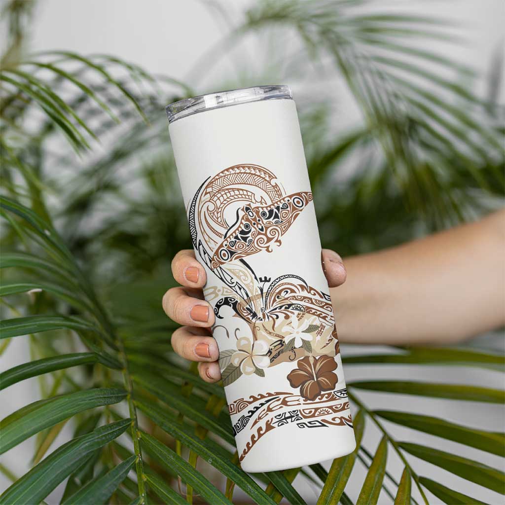 Polynesian Manta Ray Skinny Tumbler Beige Floral Turtle Tattoo - Polynesian Pride