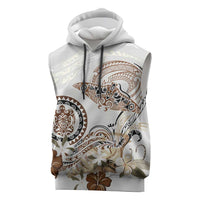 Polynesian Manta Ray Sleeveless Hoodie Beige Floral Turtle Tattoo - Polynesian Pride