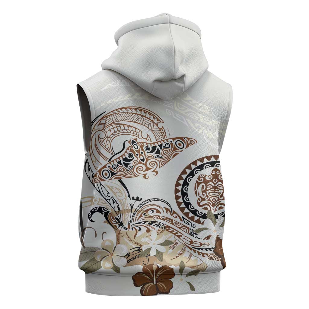 Polynesian Manta Ray Sleeveless Hoodie Beige Floral Turtle Tattoo - Polynesian Pride