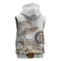Polynesian Manta Ray Sleeveless Hoodie Beige Floral Turtle Tattoo - Polynesian Pride