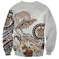 Polynesian Manta Ray Sweatshirt Beige Floral Turtle Tattoo - Polynesian Pride