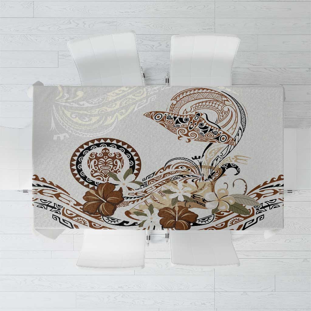 Polynesian Manta Ray Tablecloth Beige Floral Turtle Tattoo - Polynesian Pride