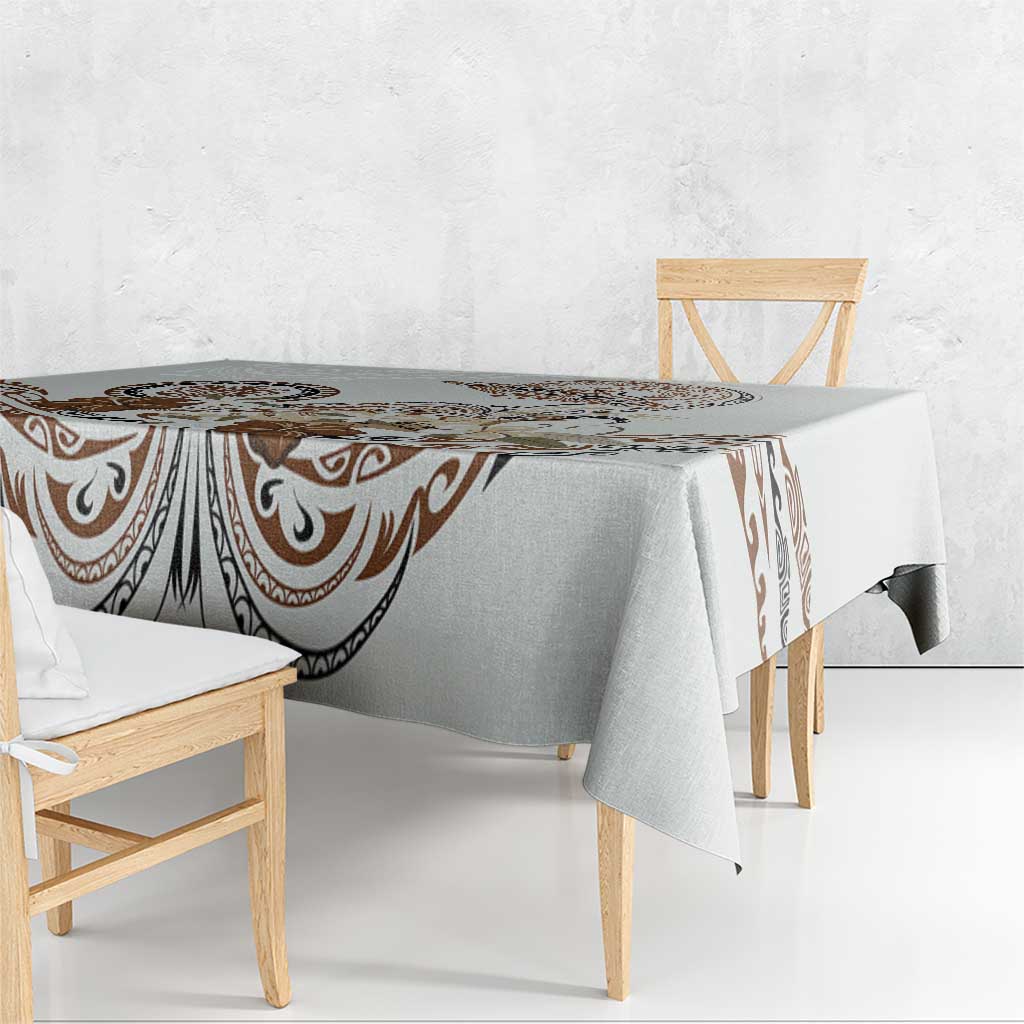 Polynesian Manta Ray Tablecloth Beige Floral Turtle Tattoo - Polynesian Pride