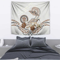 Polynesian Manta Ray Tapestry Beige Floral Turtle Tattoo - Polynesian Pride