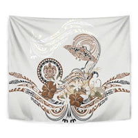 Polynesian Manta Ray Tapestry Beige Floral Turtle Tattoo - Polynesian Pride