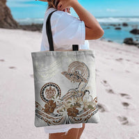 Polynesian Manta Ray Tote Bag Beige Floral Turtle Tattoo - Polynesian Pride