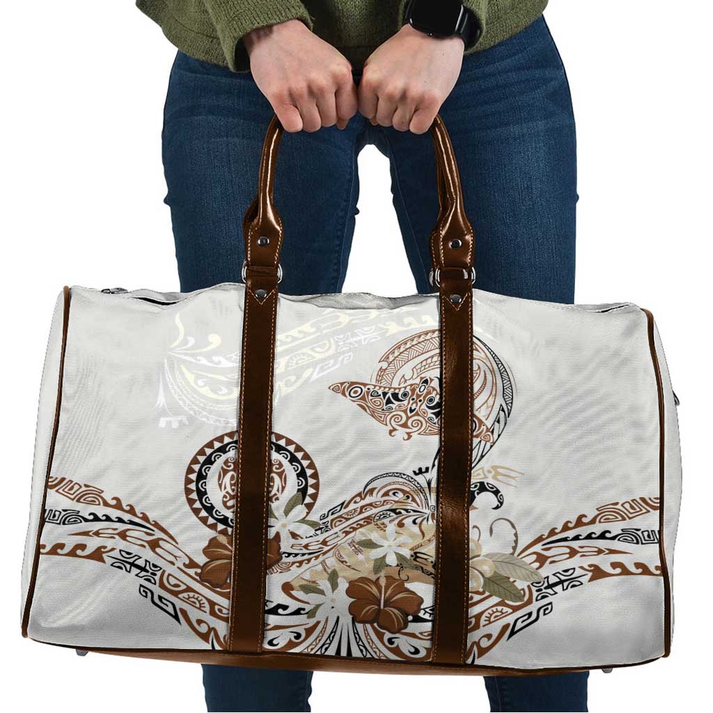 Polynesian Manta Ray Travel Bag Beige Floral Turtle Tattoo - Polynesian Pride