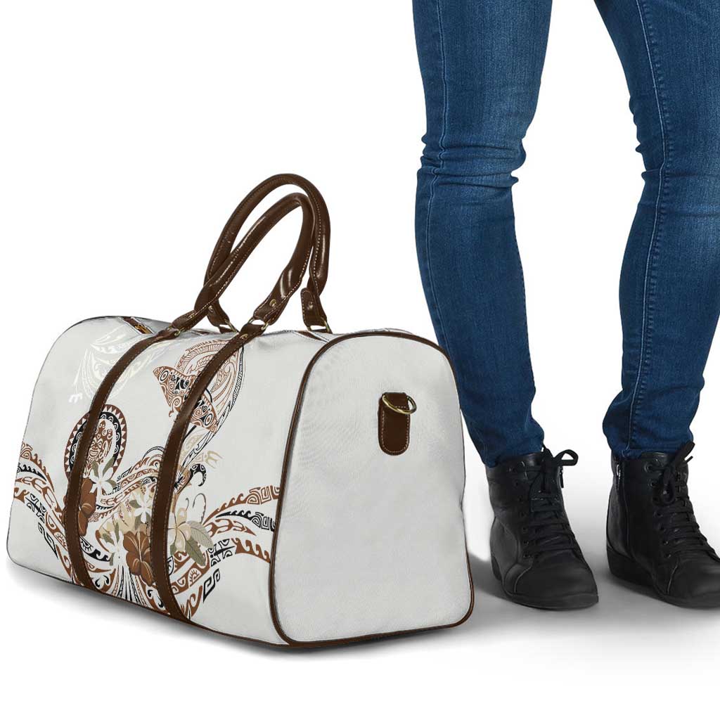 Polynesian Manta Ray Travel Bag Beige Floral Turtle Tattoo - Polynesian Pride