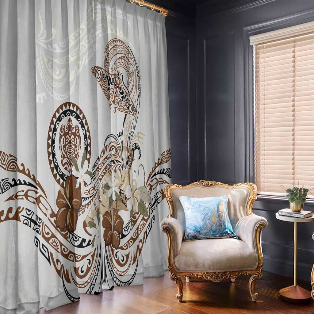 Polynesian Manta Ray Window Curtain Beige Floral Turtle Tattoo - Polynesian Pride