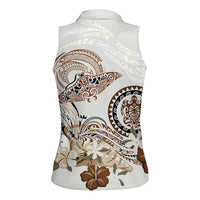 Polynesian Manta Ray Women Sleeveless Polo Shirt Beige Floral Turtle Tattoo - Polynesian Pride