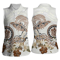 Polynesian Manta Ray Women Sleeveless Polo Shirt Beige Floral Turtle Tattoo - Polynesian Pride