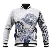 Polynesian Manta Ray Baseball Jacket Blue Floral Turtle Tattoo - Polynesian Pride