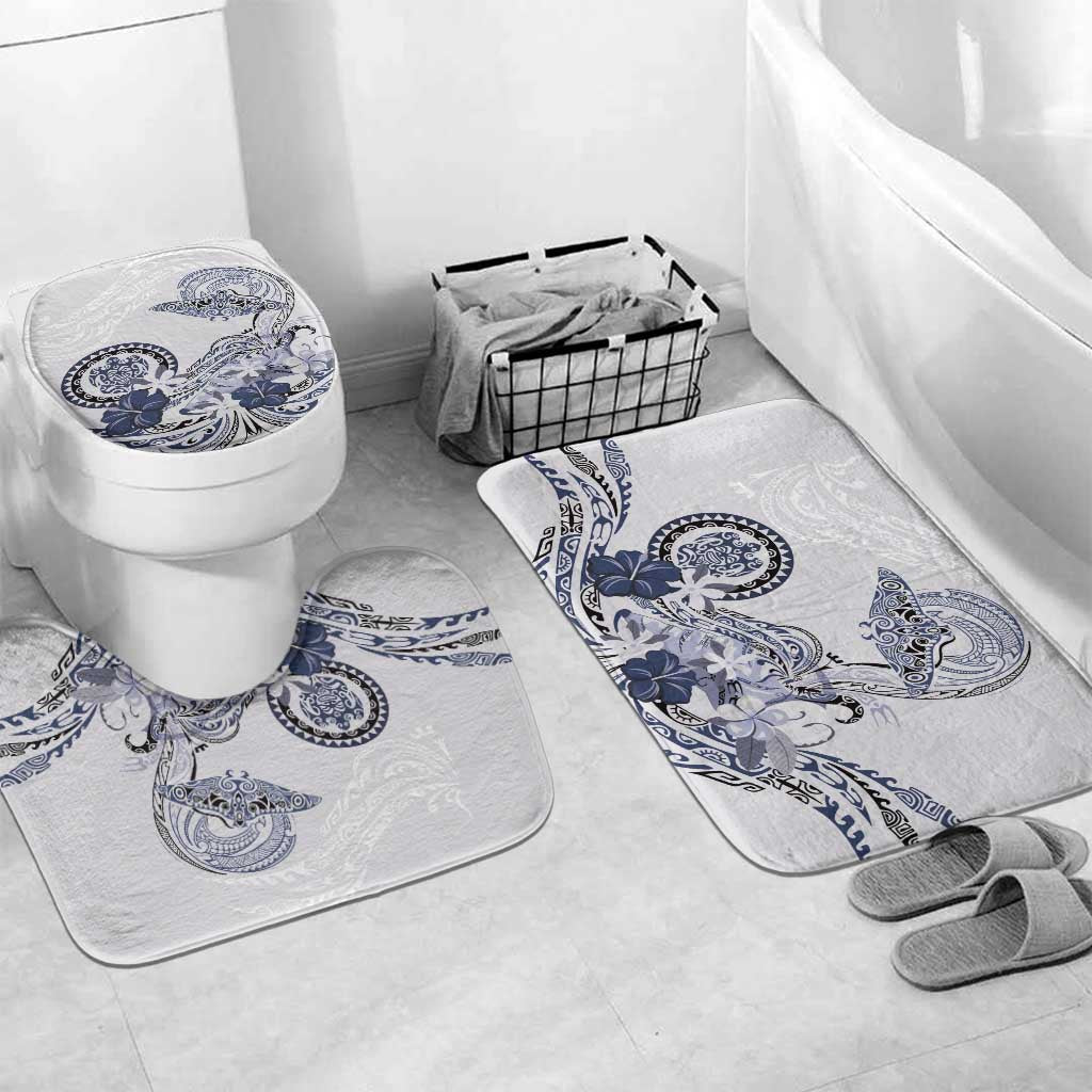 Polynesian Manta Ray Bathroom Set Blue Floral Turtle Tattoo - Polynesian Pride