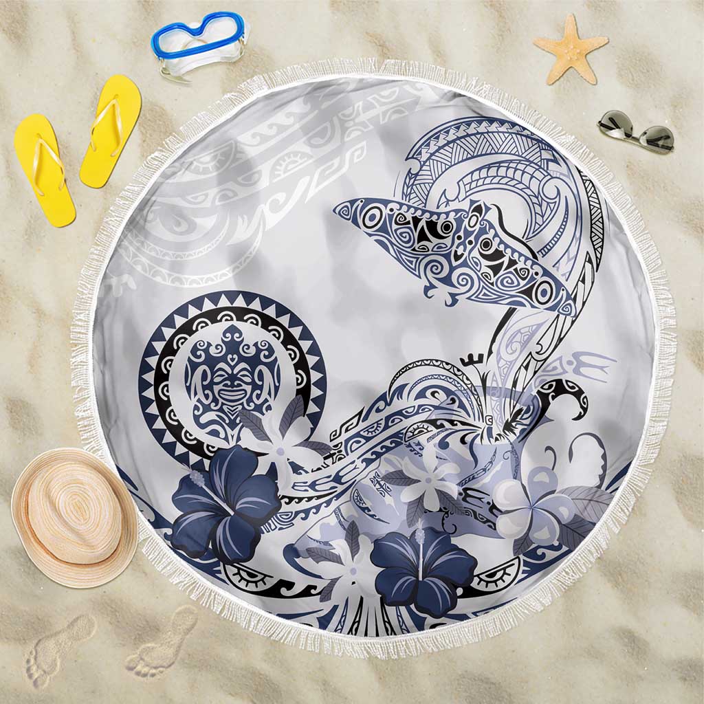 Polynesian Manta Ray Beach Blanket Blue Floral Turtle Tattoo - Polynesian Pride