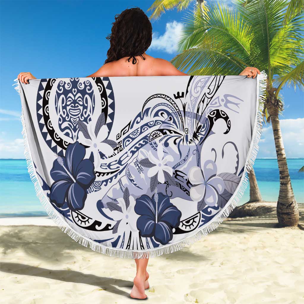 Polynesian Manta Ray Beach Blanket Blue Floral Turtle Tattoo - Polynesian Pride