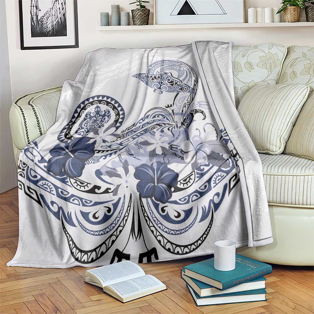 Polynesian Manta Ray Blanket Blue Floral Turtle Tattoo - Polynesian Pride