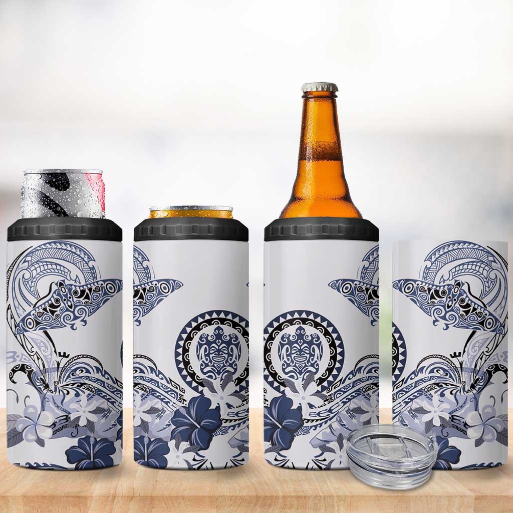 Polynesian Manta Ray 4 in 1 Can Cooler Tumbler Blue Floral Turtle Tattoo - Polynesian Pride