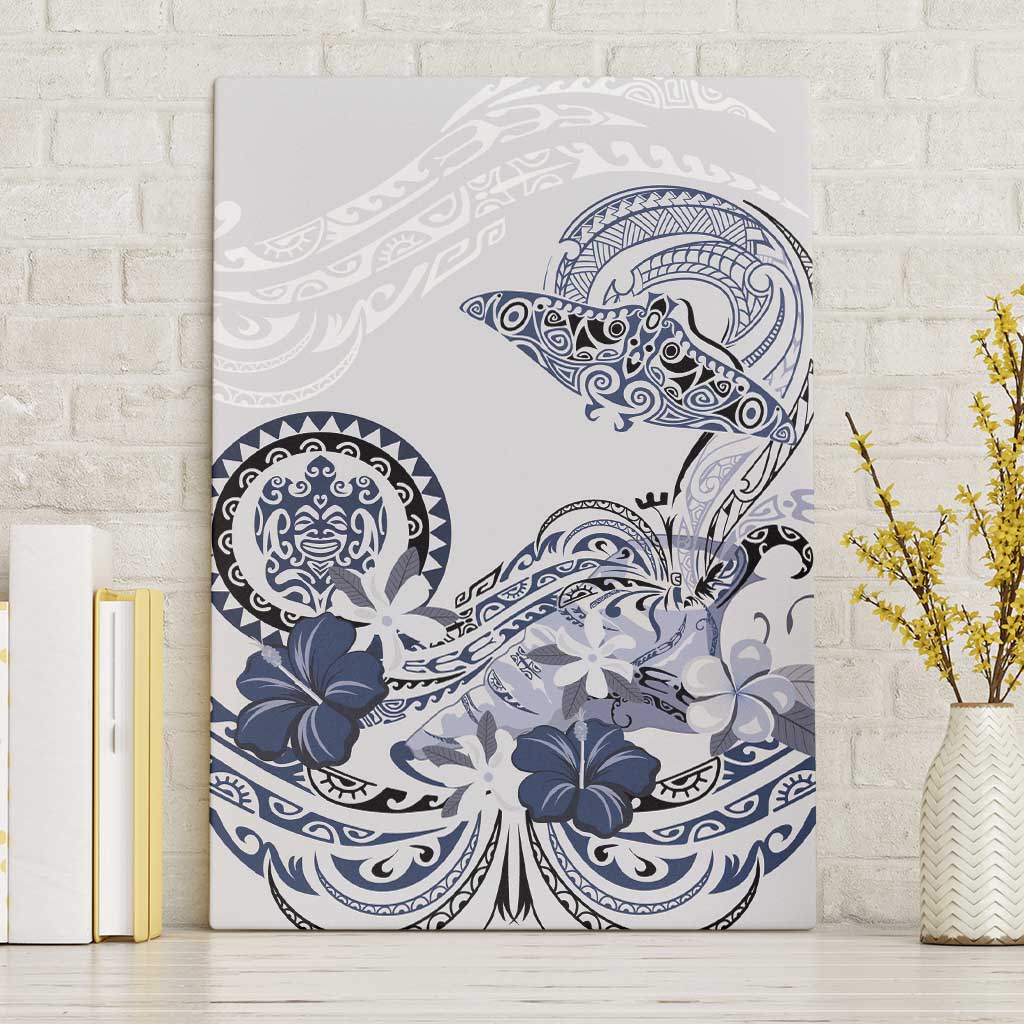 Polynesian Manta Ray Canvas Wall Art Blue Floral Turtle Tattoo - Polynesian Pride