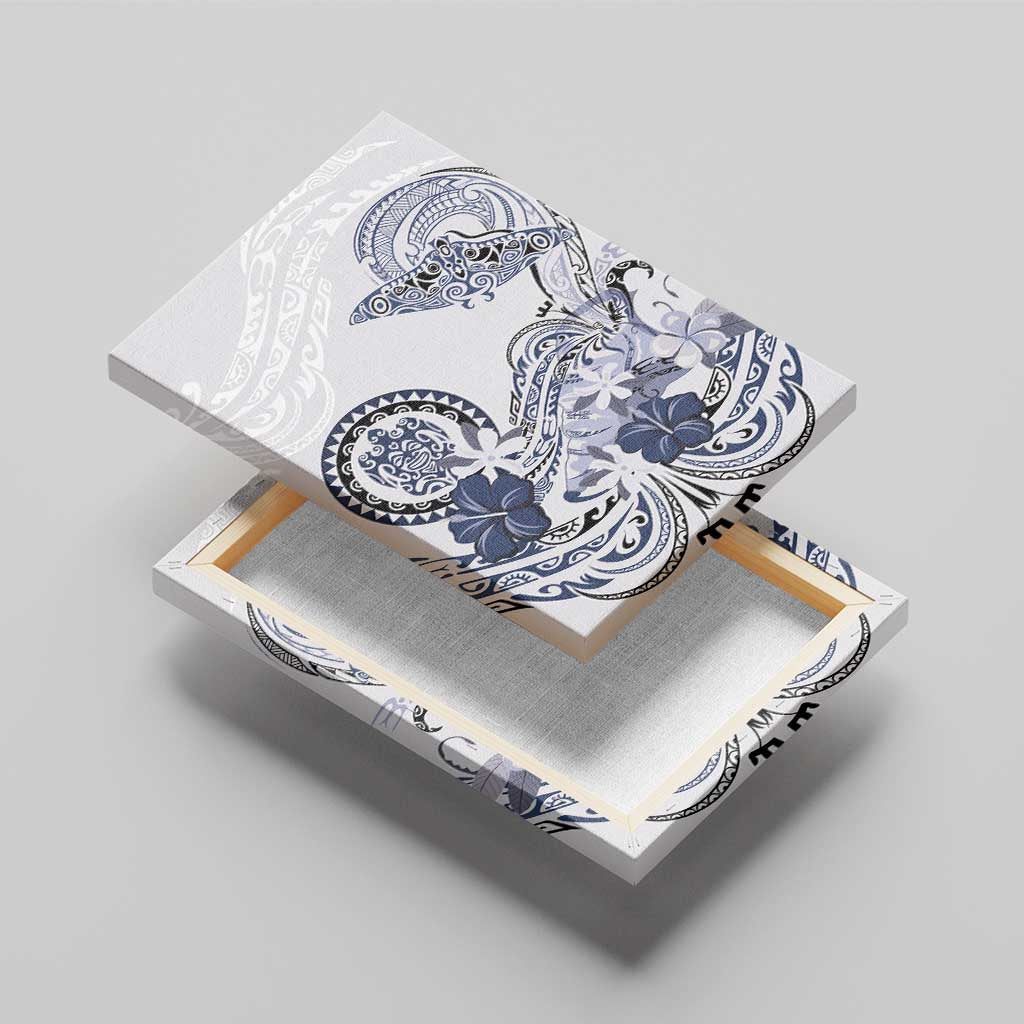Polynesian Manta Ray Canvas Wall Art Blue Floral Turtle Tattoo - Polynesian Pride