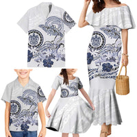 Polynesian Manta Ray Family Matching Mermaid Dress and Hawaiian Shirt Blue Floral Turtle Tattoo - Polynesian Pride
