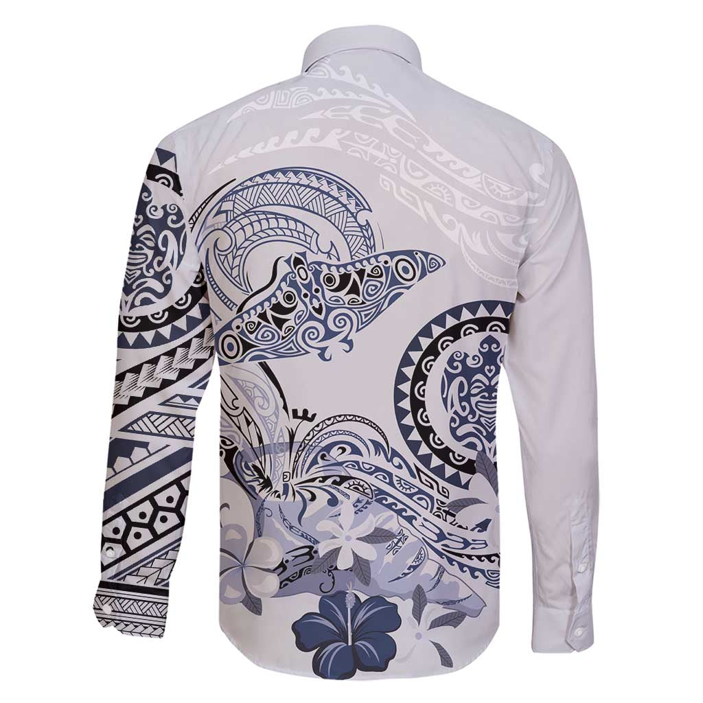 Polynesian Manta Ray Family Matching Mermaid Dress and Hawaiian Shirt Blue Floral Turtle Tattoo - Polynesian Pride