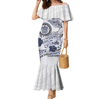 Polynesian Manta Ray Family Matching Mermaid Dress and Hawaiian Shirt Blue Floral Turtle Tattoo - Polynesian Pride