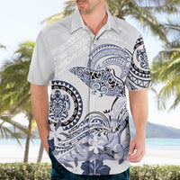 Polynesian Manta Ray Hawaiian Shirt Blue Floral Turtle Tattoo - Polynesian Pride