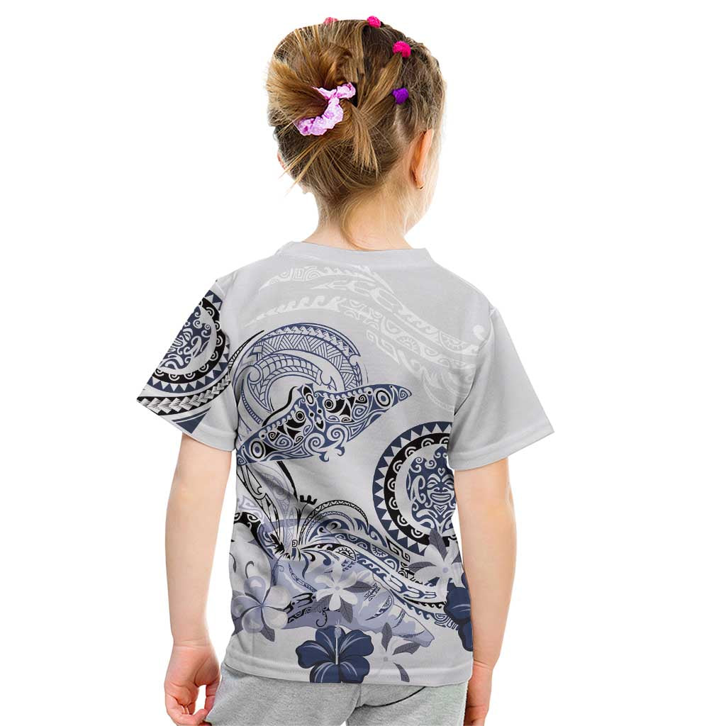 Polynesian Manta Ray Kid T Shirt Blue Floral Turtle Tattoo - Polynesian Pride