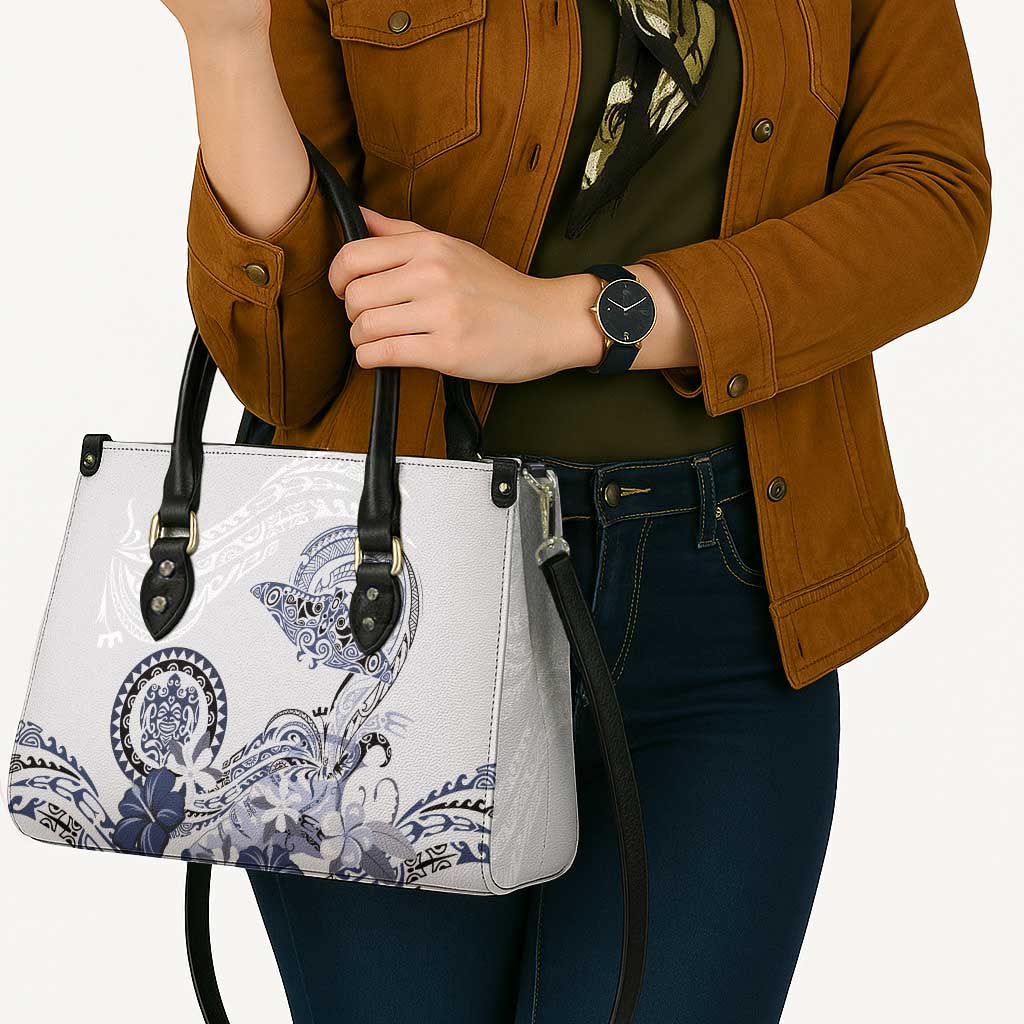 Polynesian Manta Ray Leather Bag Blue Floral Turtle Tattoo - Polynesian Pride