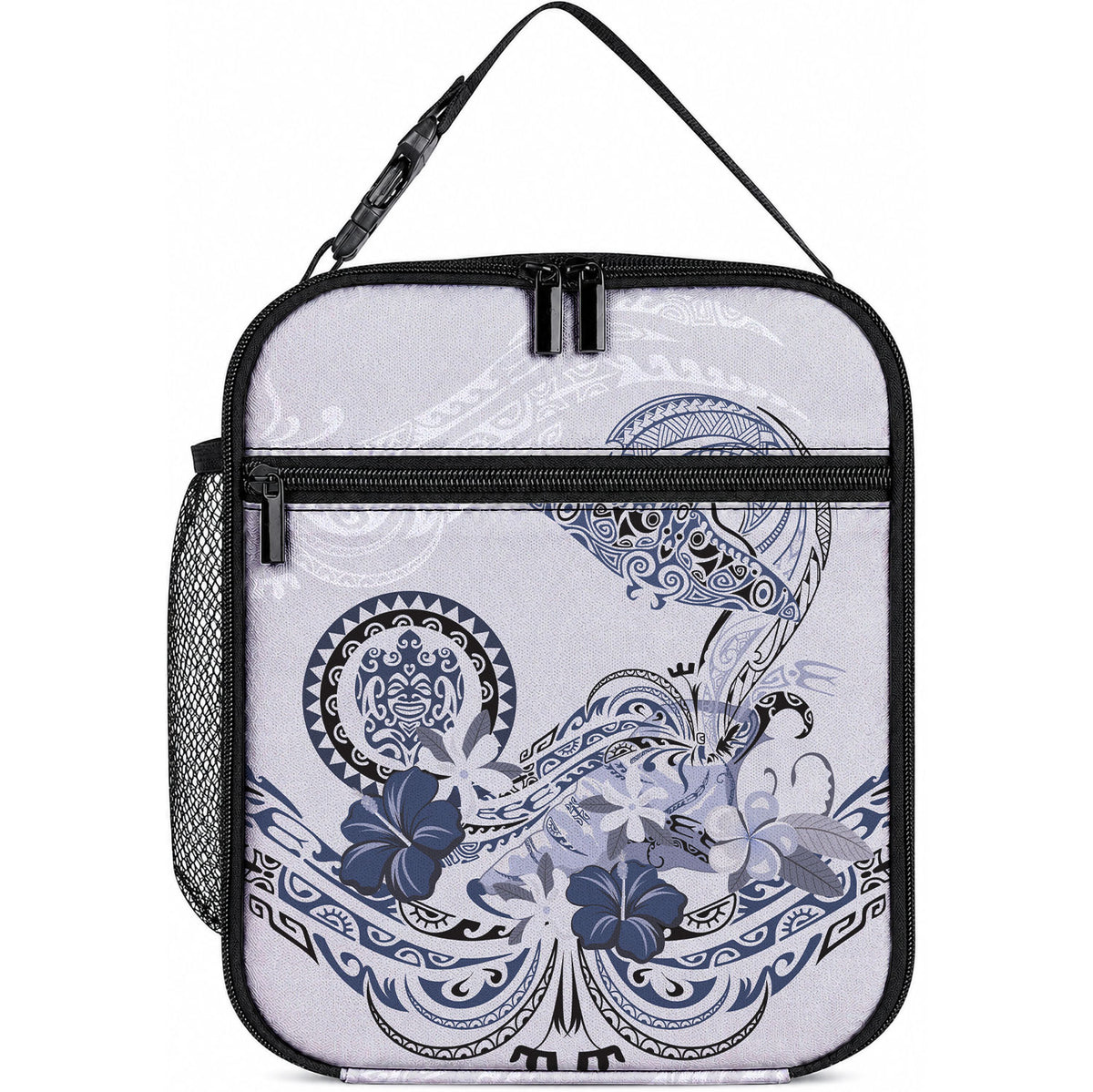 Polynesian Manta Ray Lunch Bag Blue Floral Turtle Tattoo LT9 10.2 × 8.3 × 4.3 inch Blue - Polynesian Pride