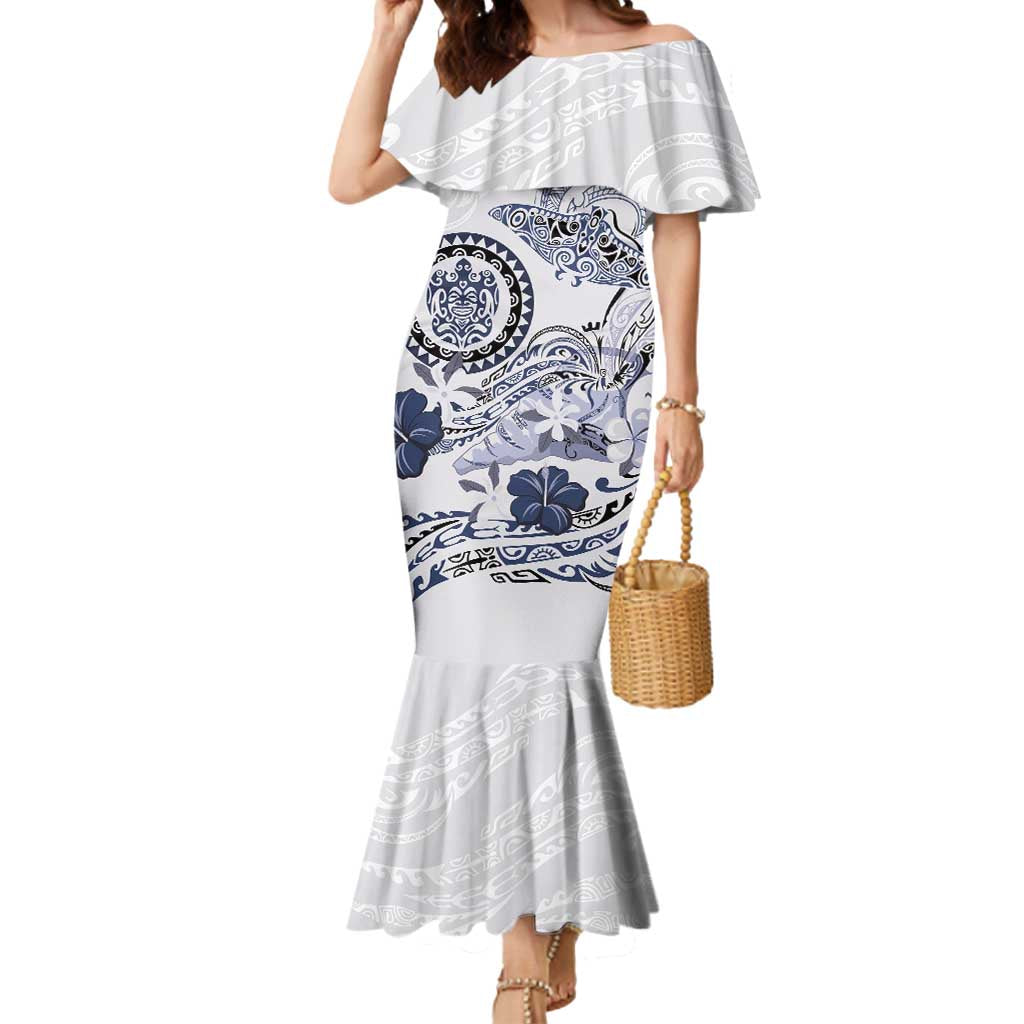 Polynesian Manta Ray Mermaid Dress Blue Floral Turtle Tattoo - Polynesian Pride