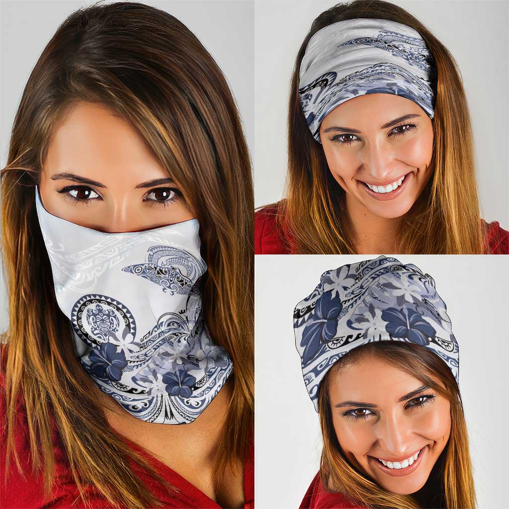 Polynesian Manta Ray Neck Gaiter Blue Floral Turtle Tattoo - Polynesian Pride