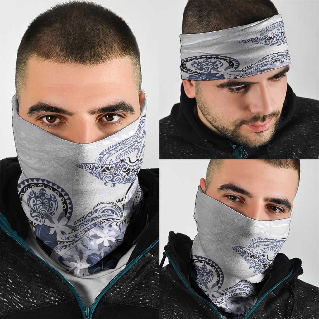 Polynesian Manta Ray Neck Gaiter Blue Floral Turtle Tattoo - Polynesian Pride