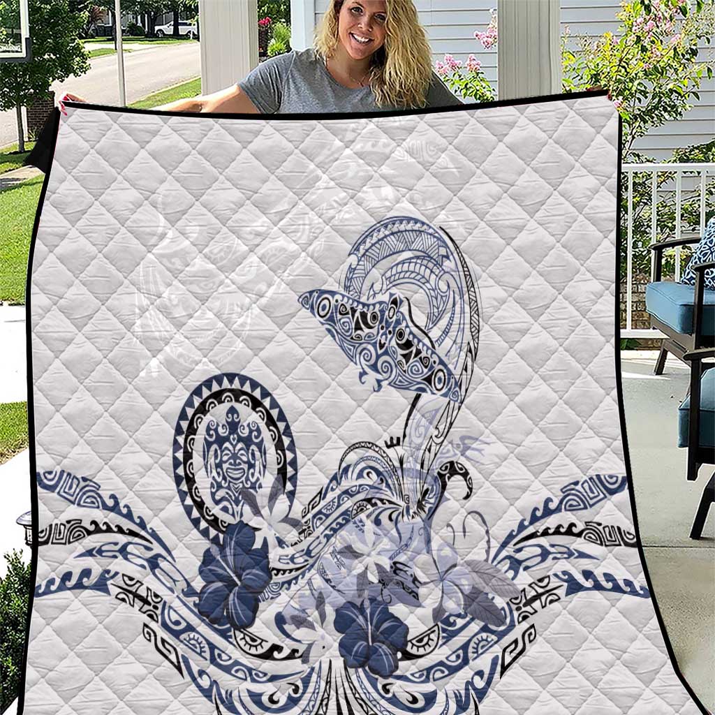 Polynesian Manta Ray Quilt Blue Floral Turtle Tattoo - Polynesian Pride