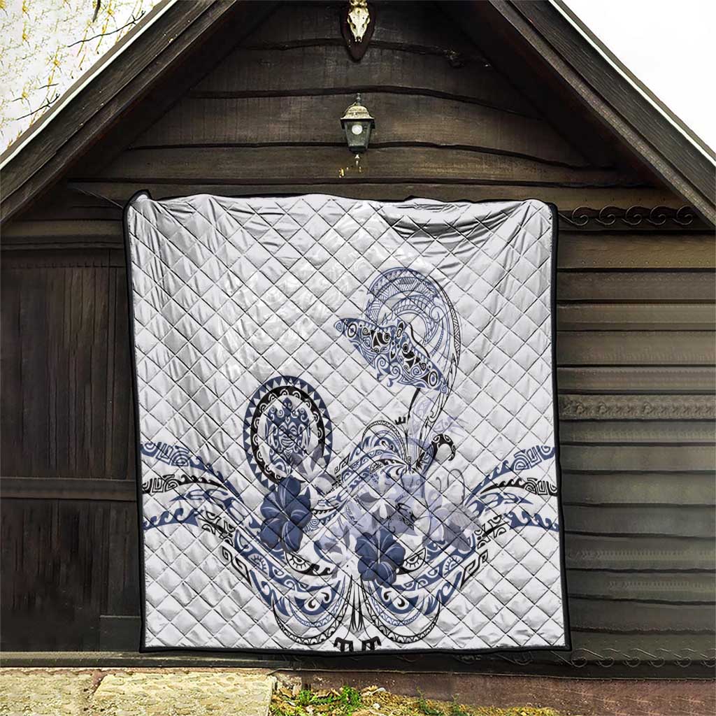 Polynesian Manta Ray Quilt Blue Floral Turtle Tattoo - Polynesian Pride