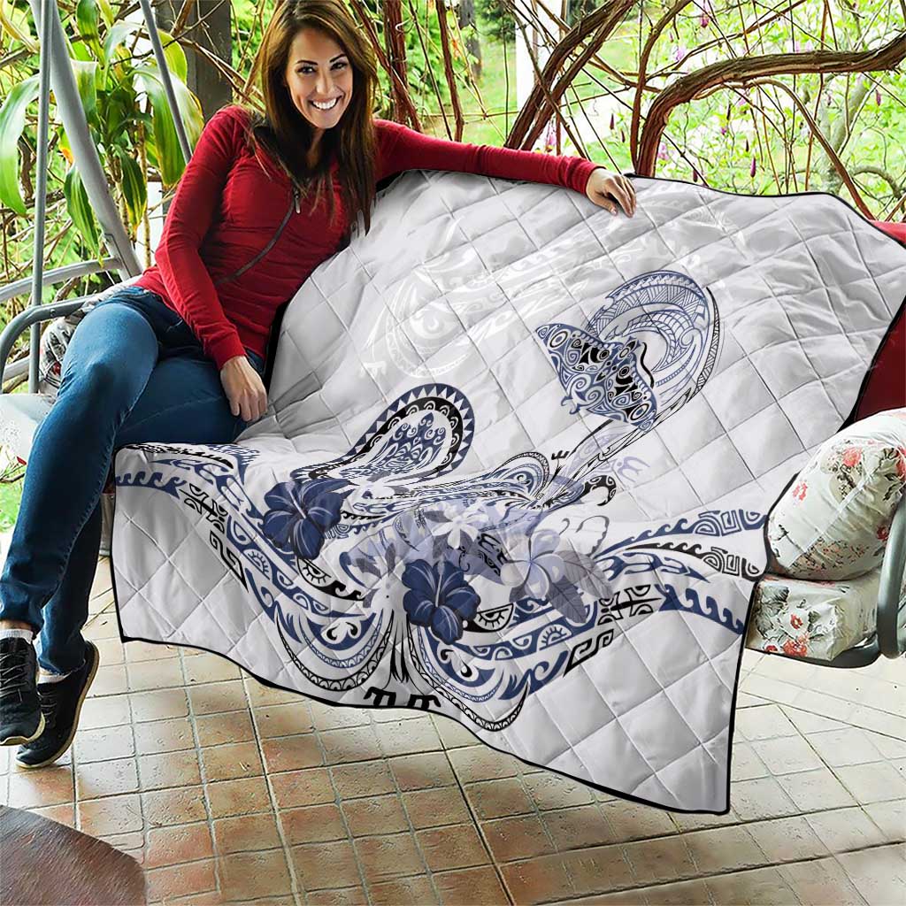 Polynesian Manta Ray Quilt Blue Floral Turtle Tattoo - Polynesian Pride