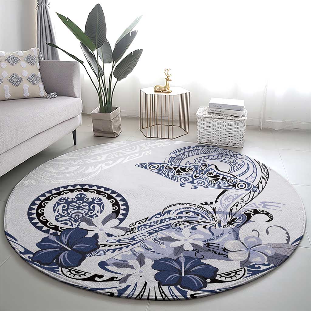 Polynesian Manta Ray Round Carpet Blue Floral Turtle Tattoo - Polynesian Pride