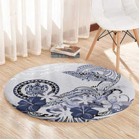 Polynesian Manta Ray Round Carpet Blue Floral Turtle Tattoo - Polynesian Pride