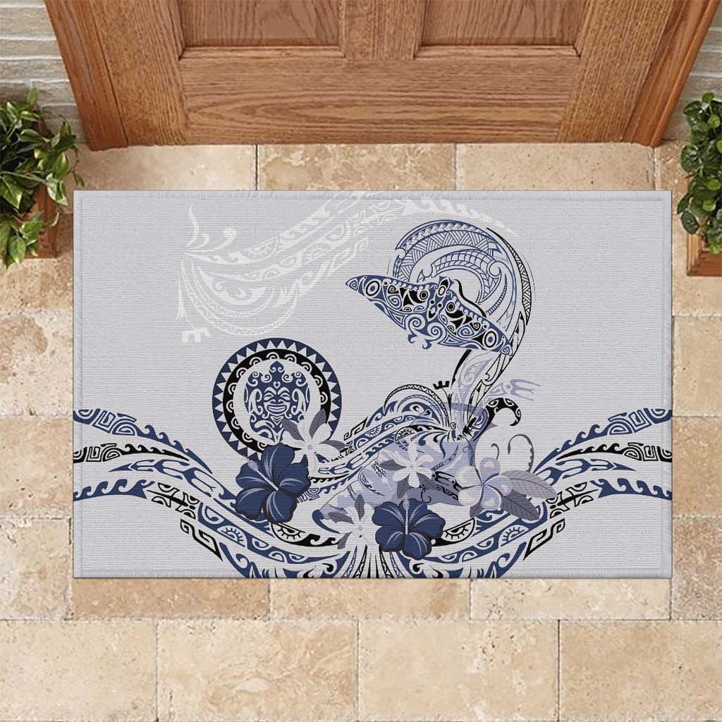 Polynesian Manta Ray Rubber Doormat Blue Floral Turtle Tattoo - Polynesian Pride