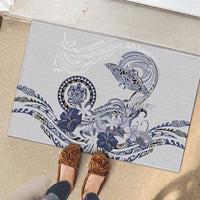 Polynesian Manta Ray Rubber Doormat Blue Floral Turtle Tattoo - Polynesian Pride
