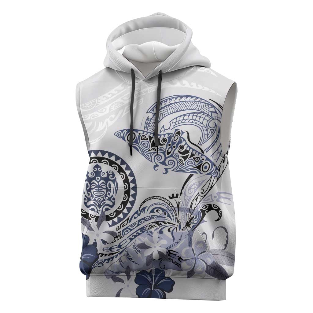 Polynesian Manta Ray Sleeveless Hoodie Blue Floral Turtle Tattoo - Polynesian Pride