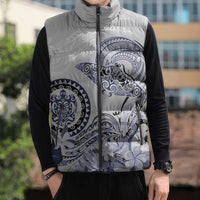 Polynesian Manta Ray Sleeveless Puffer Jacket Blue Floral Turtle Tattoo - Polynesian Pride