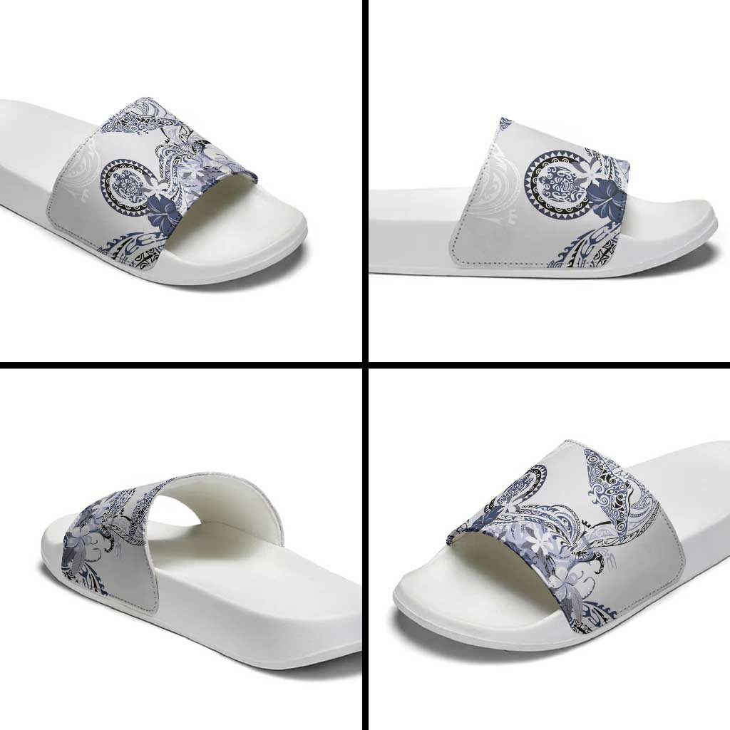 Polynesian Manta Ray Slide Sandals Blue Floral Turtle Tattoo - Polynesian Pride