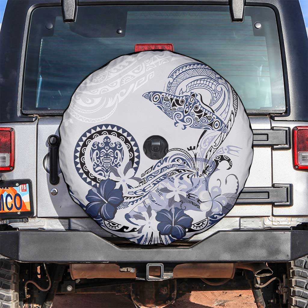 Polynesian Manta Ray Spare Tire Cover Blue Floral Turtle Tattoo - Polynesian Pride