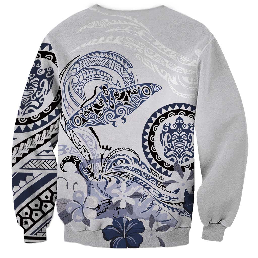 Polynesian Manta Ray Sweatshirt Blue Floral Turtle Tattoo - Polynesian Pride