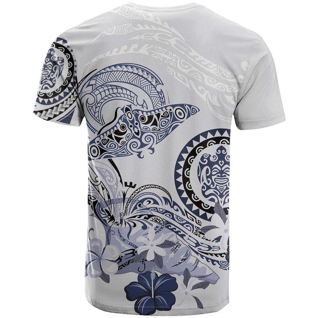 Polynesian Manta Ray T Shirt Blue Floral Turtle Tattoo - Polynesian Pride